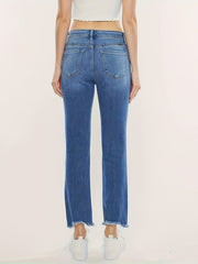 Plus Washed Button Fly Fringe Trim High Stretch Straight Leg Jeans