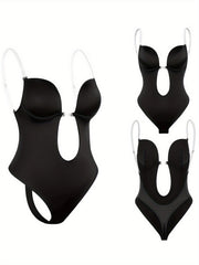 Sheer Straps Shaping Bodysuit Tummy Control Slimmer Slip Body Shaper