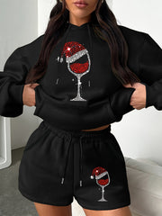 Women's Plus Size Christmas Hoodie & Shorts Outfit Set