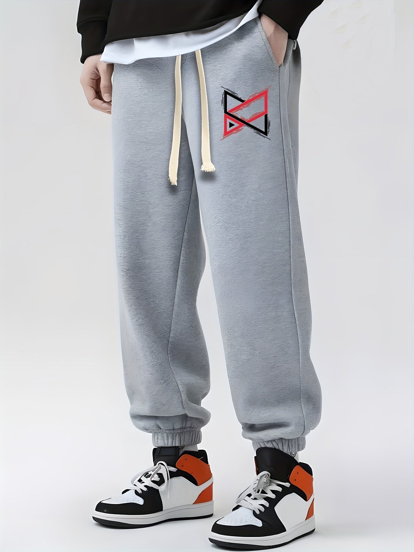 Geometric Pattern Drawstring Sweatpants Loose Fit Joggers Men Spring Autumn