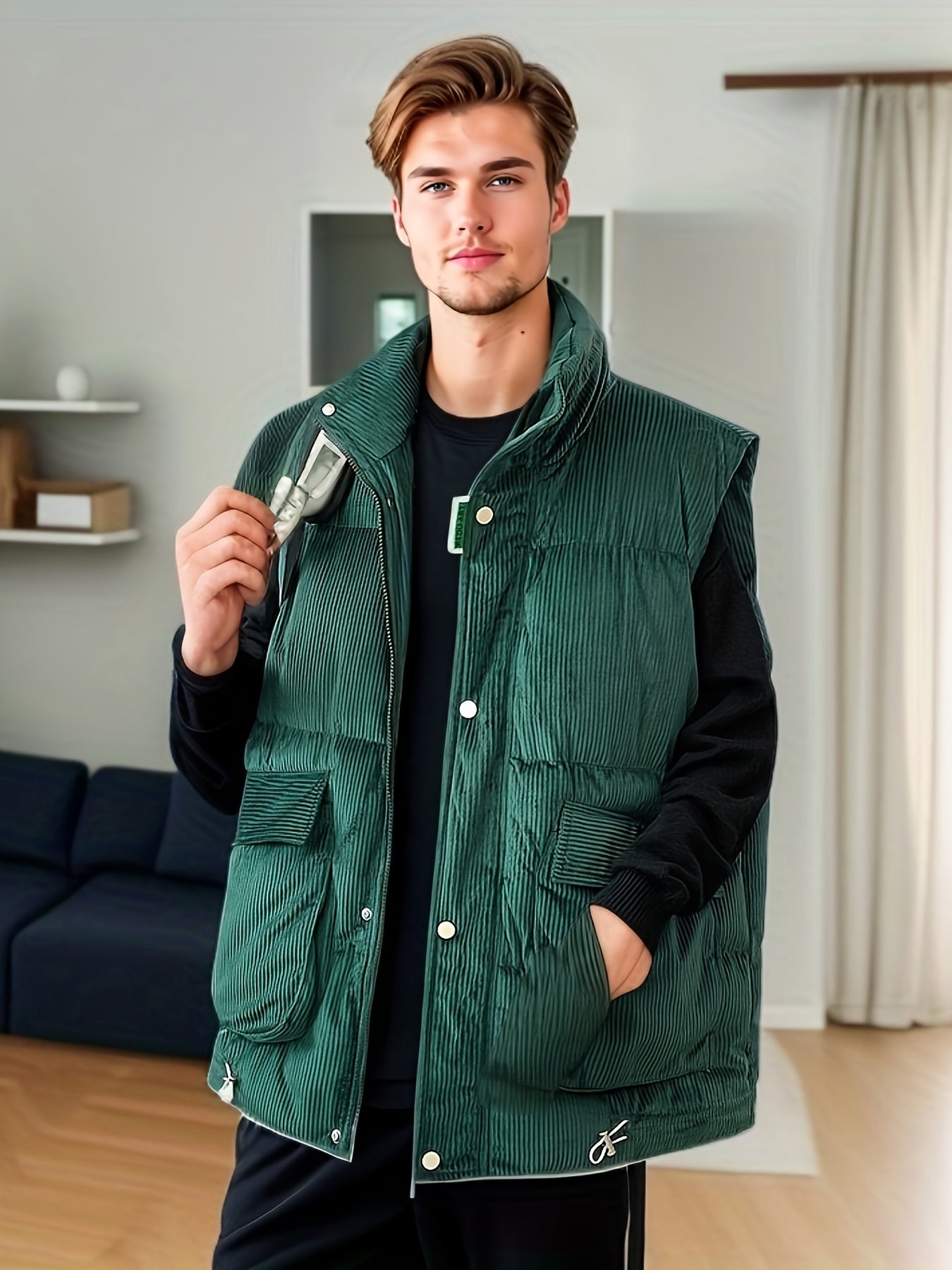Men's Stand Collar Thermal Vest for Autumn Winter