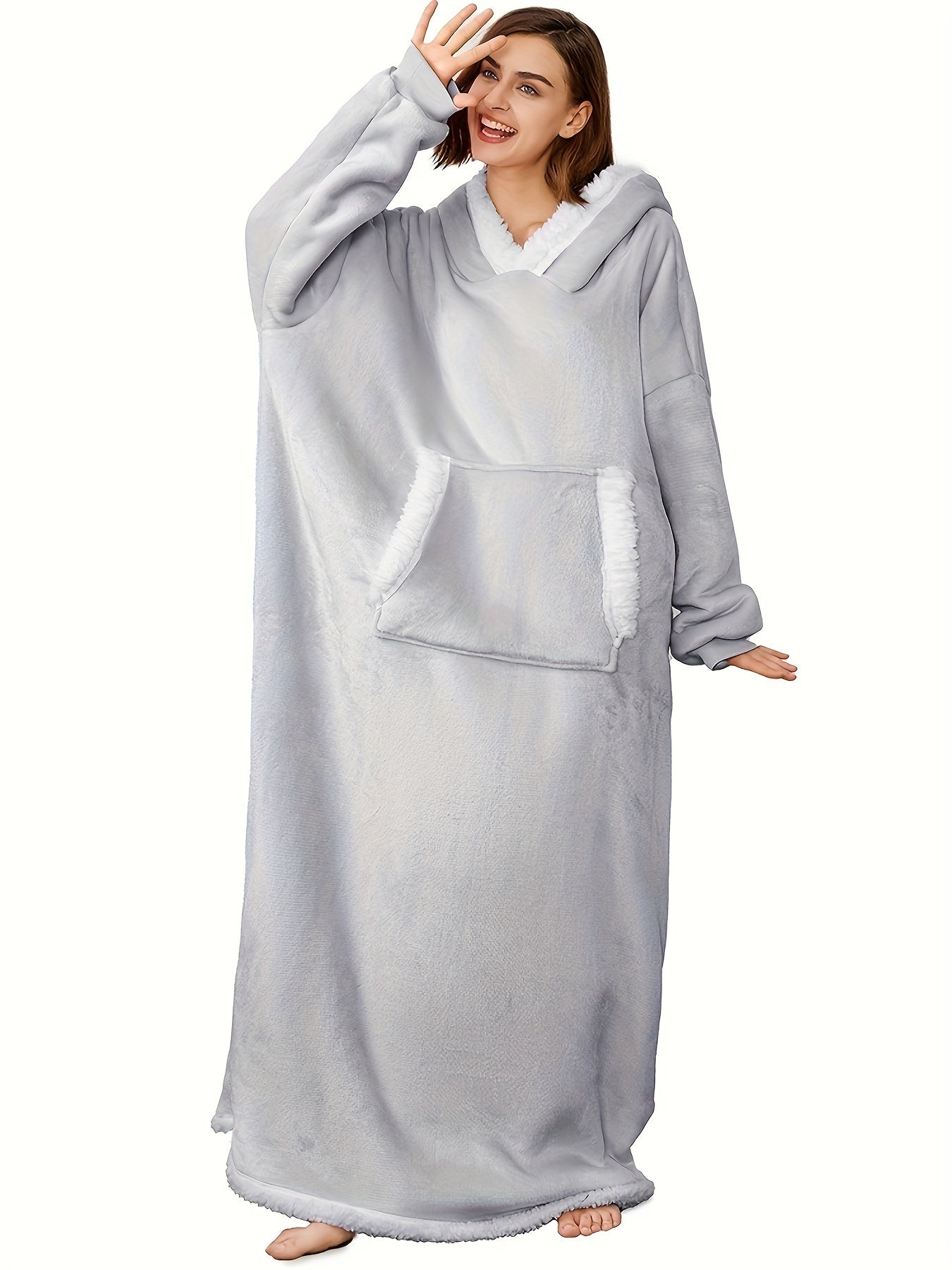 Women's Plus Winter Flannel Sherpa Hooded Robe