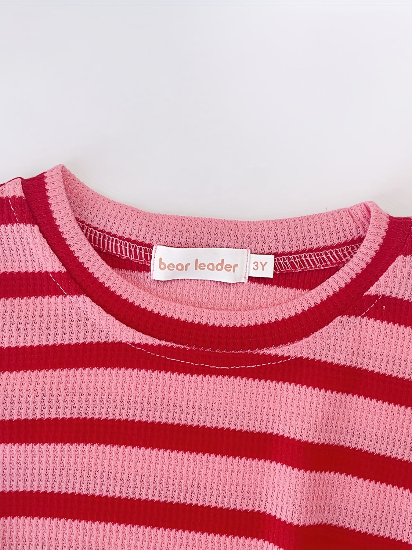 Toddler Girl's Cable Knit 2pcs Stripe Pattern T shirt & Ribbed Pants Set