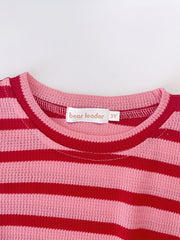 Toddler Girl's Cable Knit 2pcs Stripe Pattern T shirt & Ribbed Pants Set