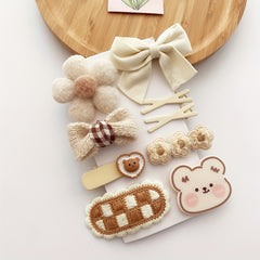 10pcs Cartoon Plush Hair Clips & Ties Set Accessories Holiday Gift Girls