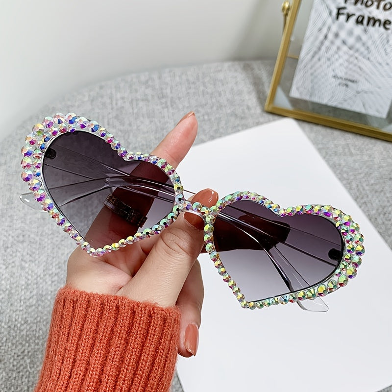 Rhinestone Heart Sunglasses Tinted Lens UV Protection