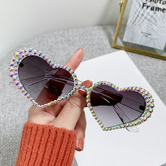 Rhinestone Heart Sunglasses Tinted Lens UV Protection