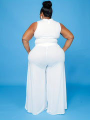 Cut Out Mock Neck Tank Top & Wide Leg Pants Set
