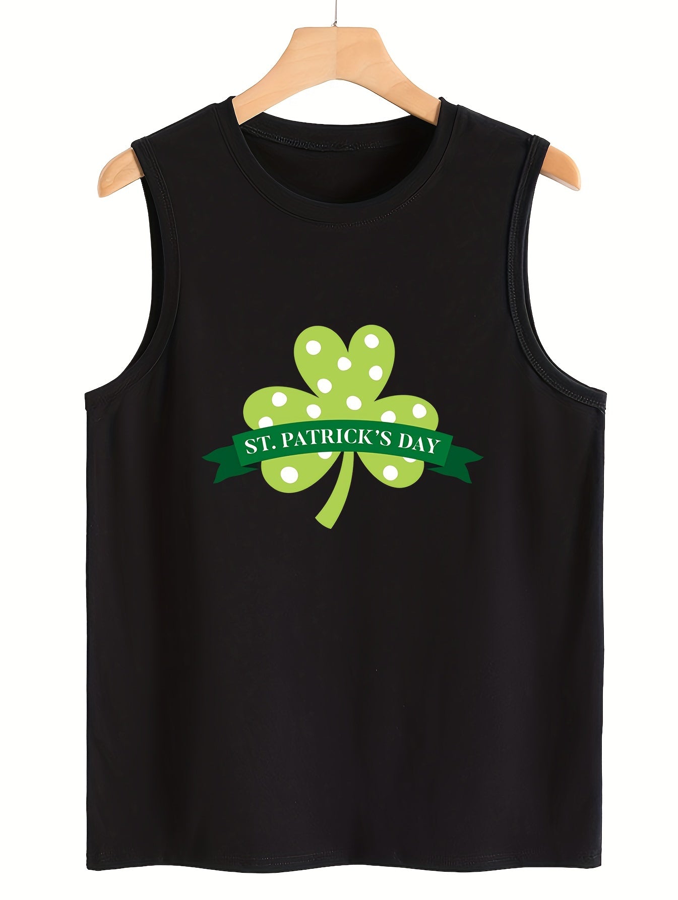 Leaf & Letter Print Sleeveless Sports Vest Round Neck Casual Top
