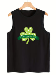 Leaf & Letter Print Sleeveless Sports Vest Round Neck Casual Top