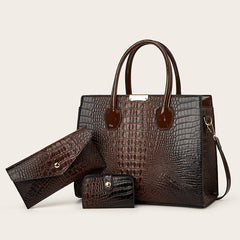 Crocodile Pattern Tote Bag Faux Leather Shoulder Bag with Zipper