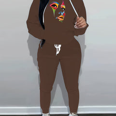 Women's Plus Abstract Face Print Hoodie & Joggers Set