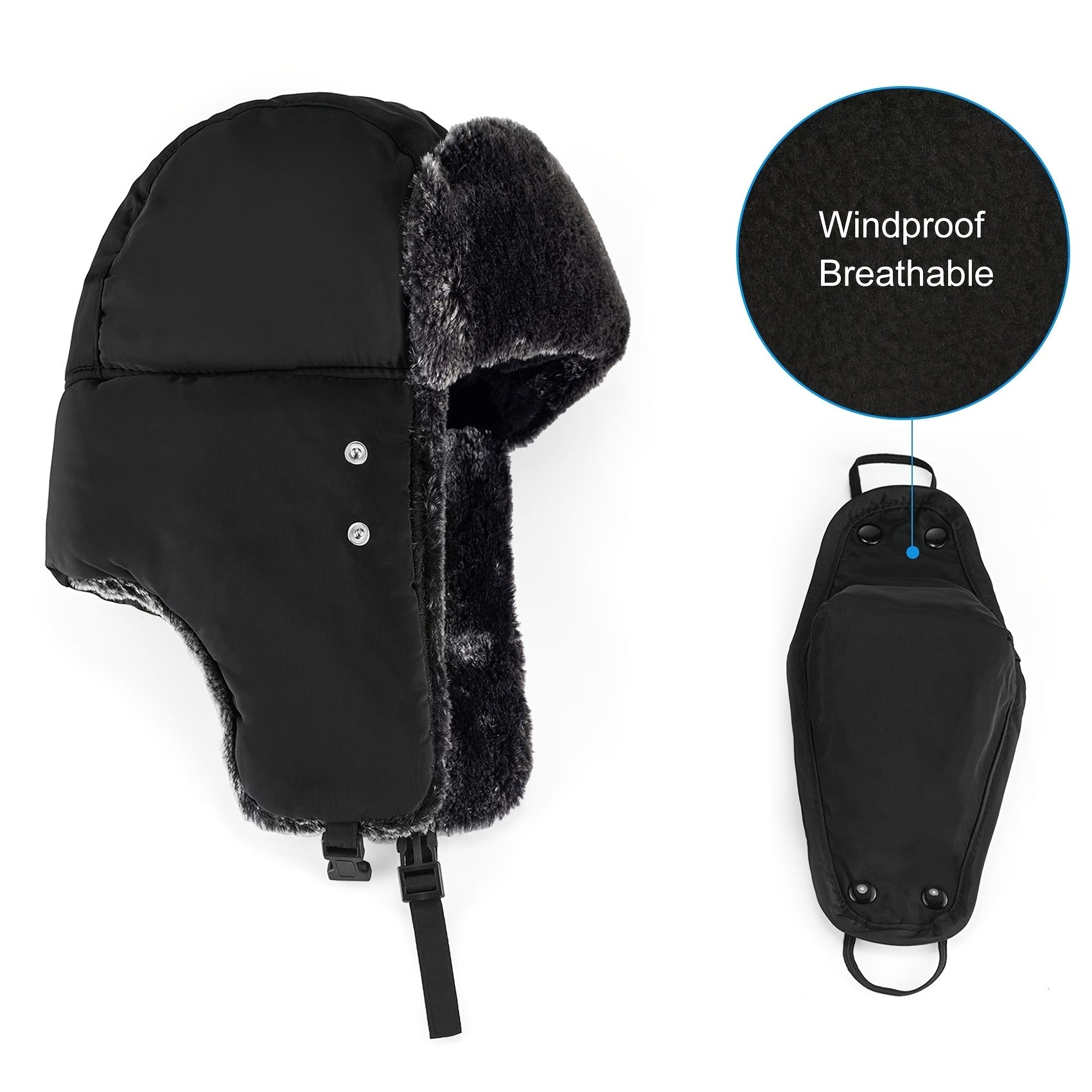 Classic Winter Hat with Ear Block, Chin Strap and Wind Mask