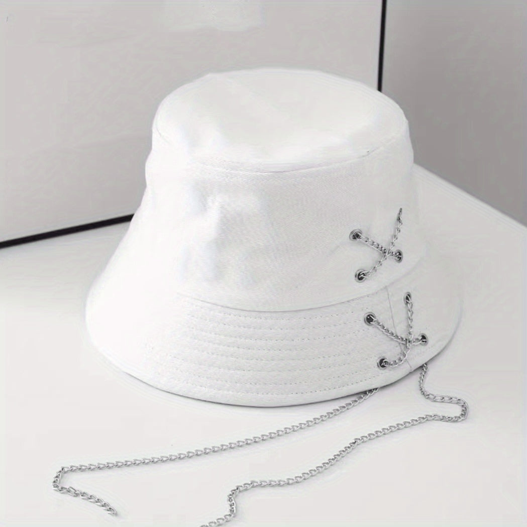 Solid Cotton Bucket Hat Colorful Ribbon Decor Fisherman Cap