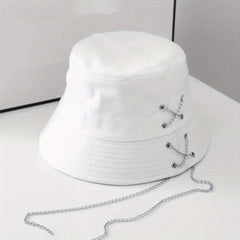 Solid Cotton Bucket Hat Colorful Ribbon Decor Fisherman Cap