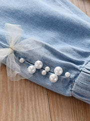 Girls' Bead & Lace Denim Jogger Pants Trousers