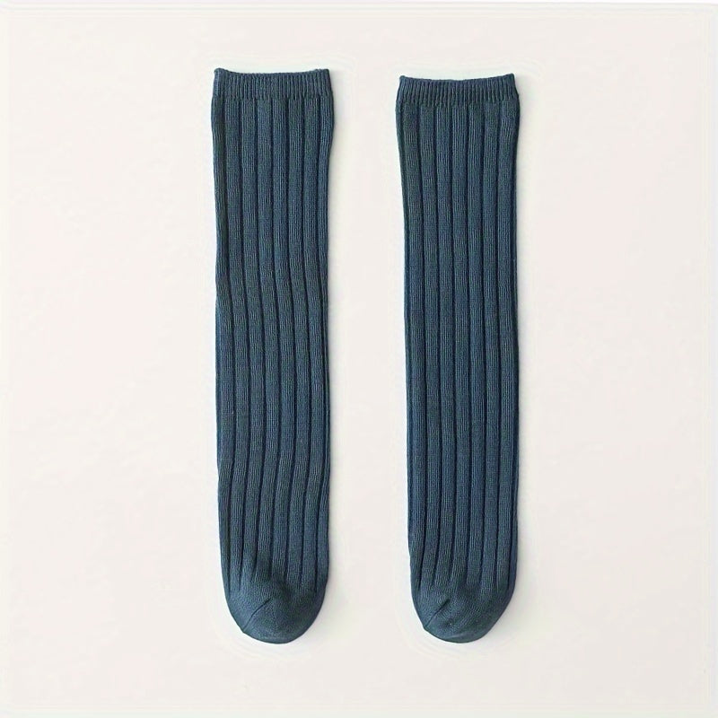Girl's Twist Striped Knitted Knee High Socks Breathable Long Stockings