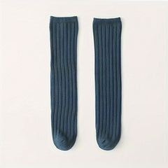 Girl's Twist Striped Knitted Knee High Socks Breathable Long Stockings