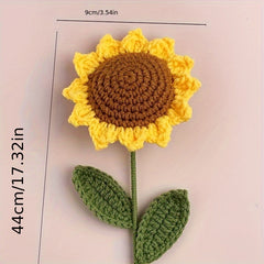 Sunflower Knitted Bouquet Soft Yellow Home Decor Ribbon & Leaves