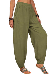 Baggy Pants With Pockets Elastic Waist Women's Clothing