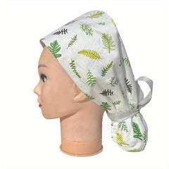 Adjustable Cotton Work Cap With Button Cartoon Print Long Hair Nurse Cap