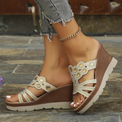 Rhinestone Wedge Sandals Cutout Platform Comfortable Summer Shoes