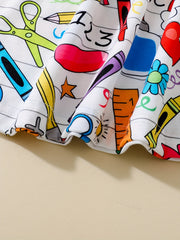 Cartoon Print Skater Dress Girls School Casual A Line Dress