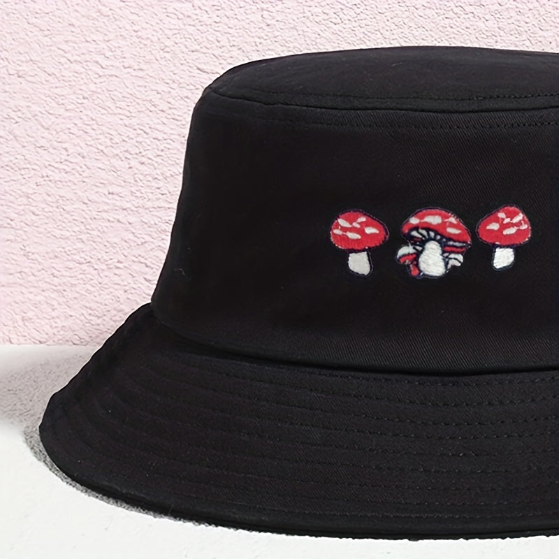 Embroidered Mushroom Bucket Hat Cartoon Hat For Women Christmas Gift