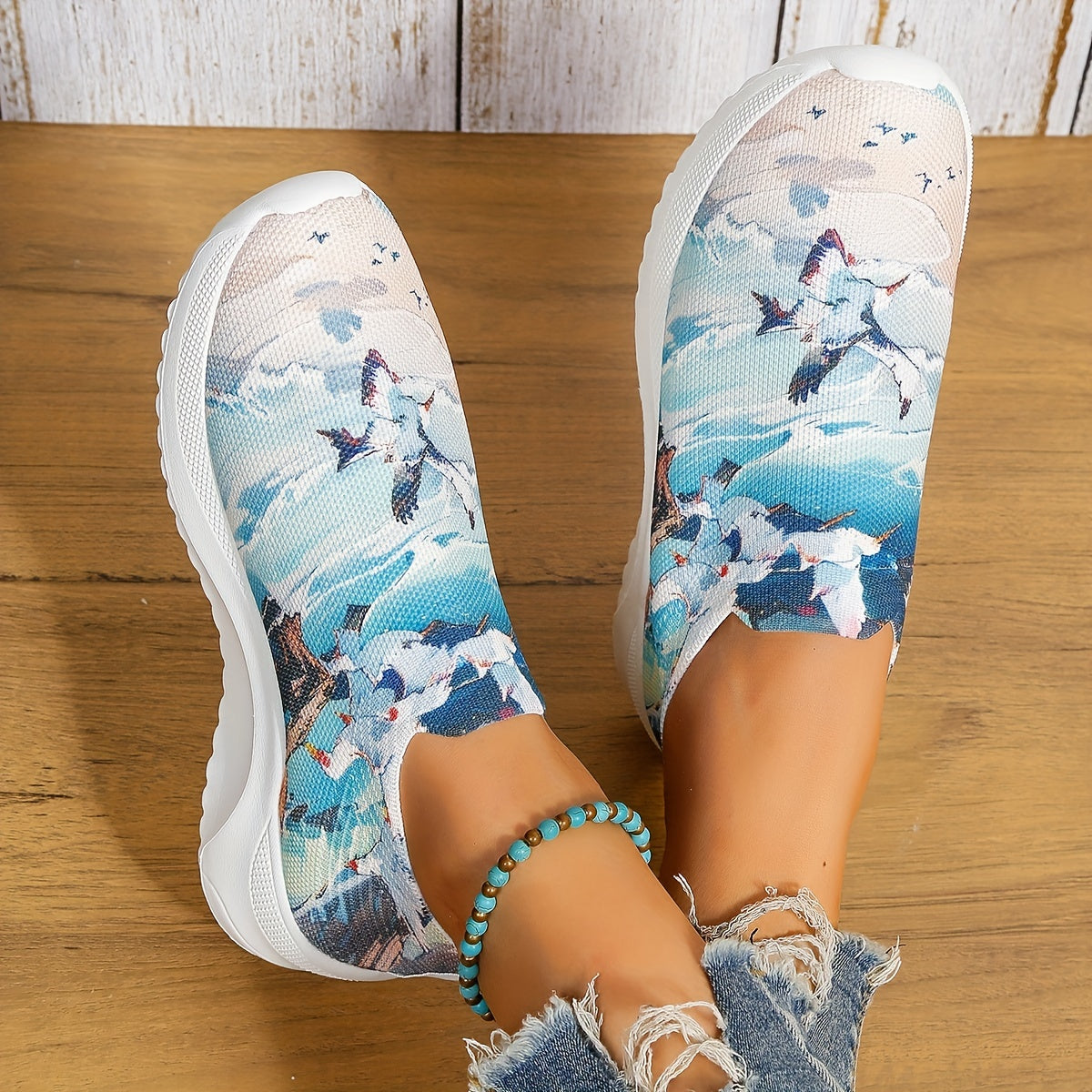Women's Art Printed Sock Shoes Breathable Slip On Sports Shoes