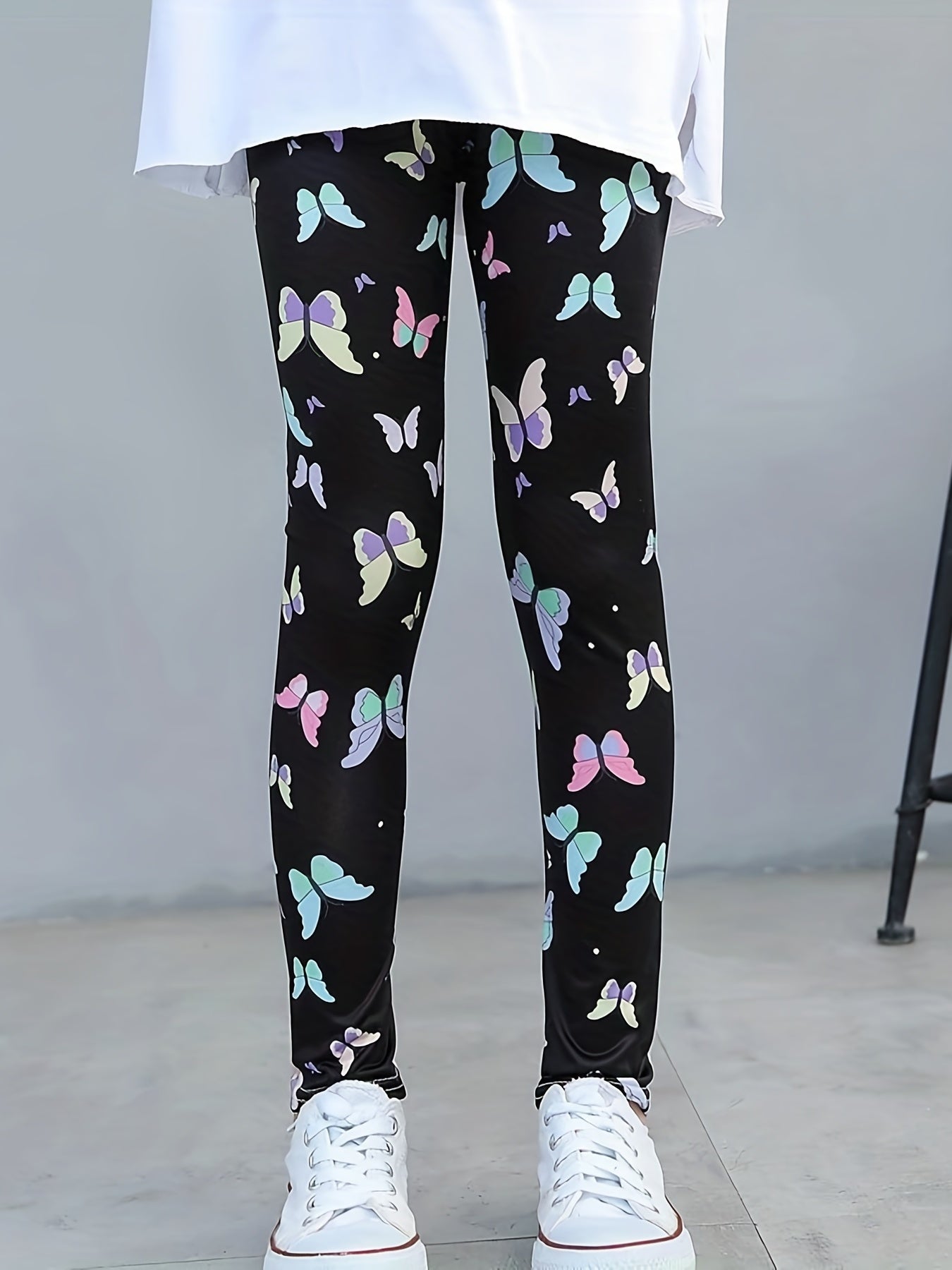 Girls Butterfly Flower Print Leggings Outdoor Casual Stretchy Pants