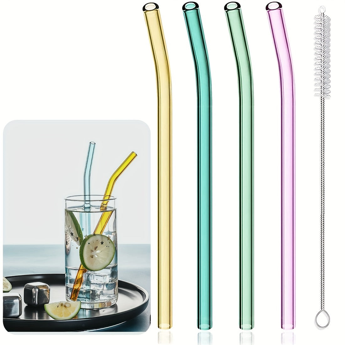 4pcs Reusable Glass Straws Eco Friendly Drinking Straws For Smoothie Milkshake