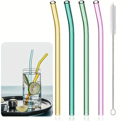 4pcs Reusable Glass Straws Eco Friendly Drinking Straws For Smoothie Milkshake
