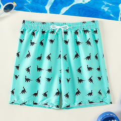 Dino Print Boy's Swim Trunks Elastic Waist Beach Shorts