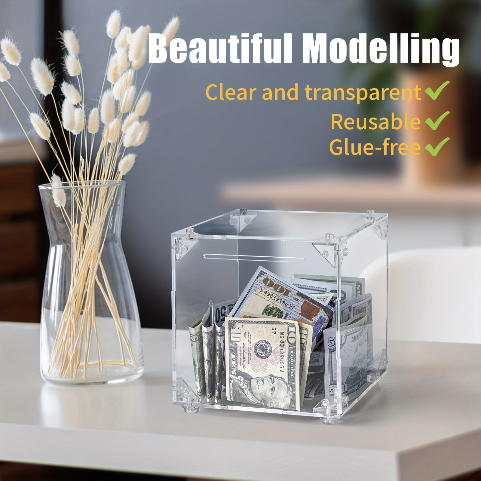 DIY Acrylic Piggy Bank for Adults Clear Real Money Birthday Gift