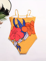 Floral Print High Leg Cut One Piece Cami Swimsuit