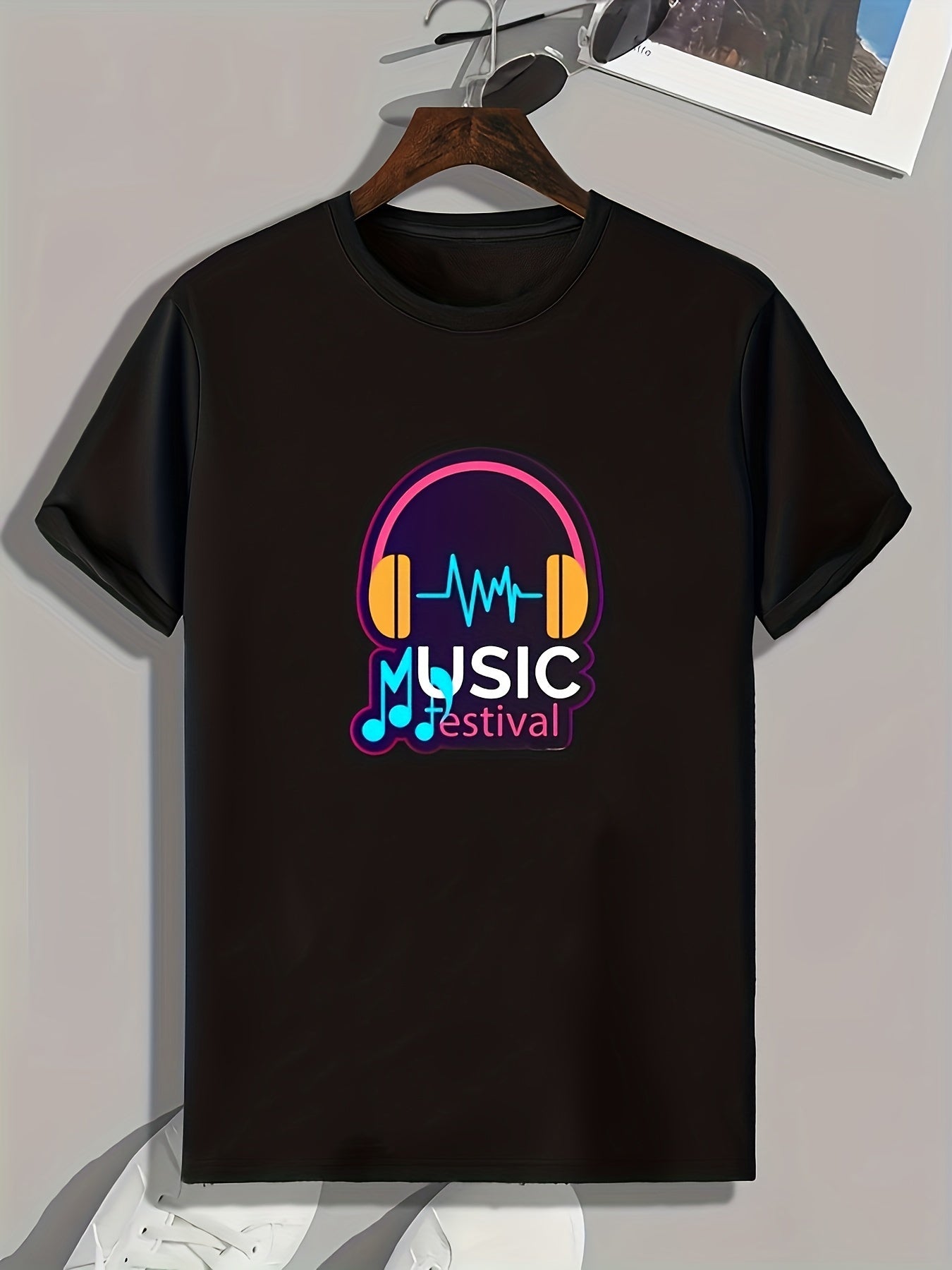Music Pattern Print Men's Sports T-shirt for Fitness Activities