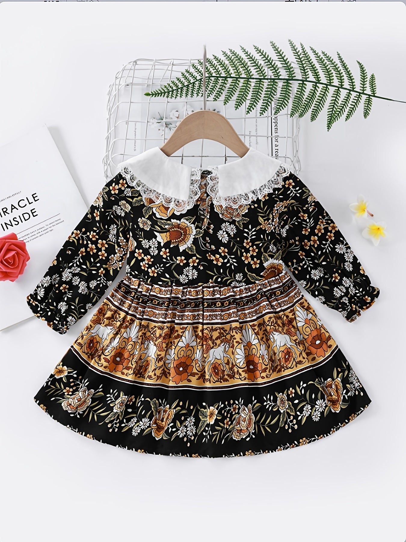 Baby Girls Floral Dress with Long Sleeve and Doll Collar