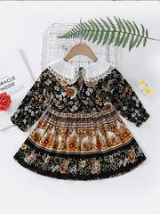 Baby Girls Floral Dress with Long Sleeve and Doll Collar