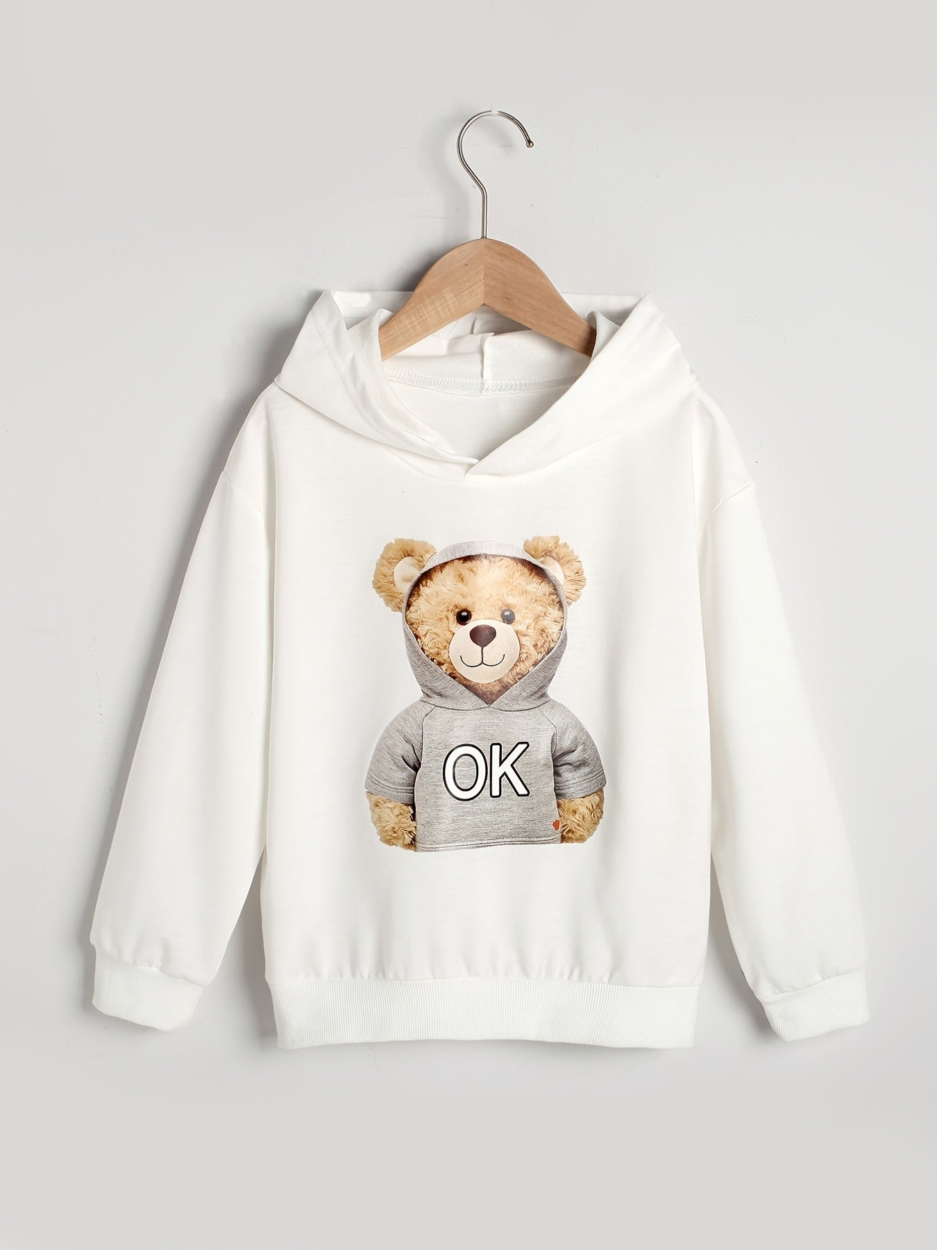 Girls Cartoon Bear Print Hoodie Long Sleeve Sweatshirt