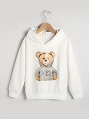 Girls Cartoon Bear Print Hoodie Long Sleeve Sweatshirt