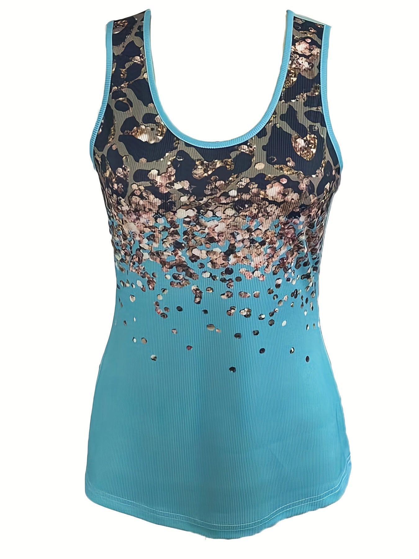 Sequins & Leopard Print Tank Top Summer Sleeveless Top