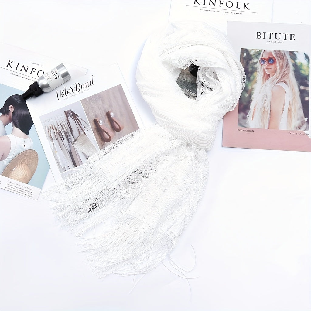 Lace Tassel Hollow Out Scarf Solid Hijab Shawl Classic Head Wraps