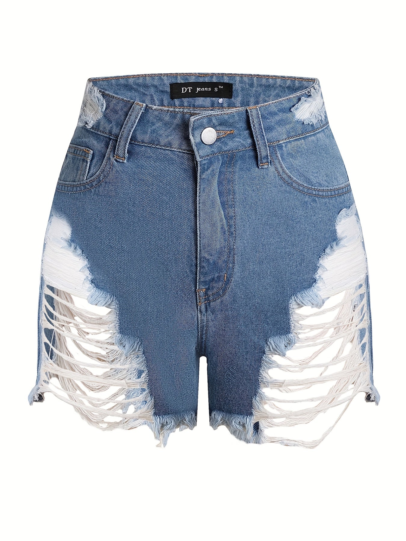 Sexy Denim Shorts Plus Size Ripped Fringe Trim Button Fly Pockets