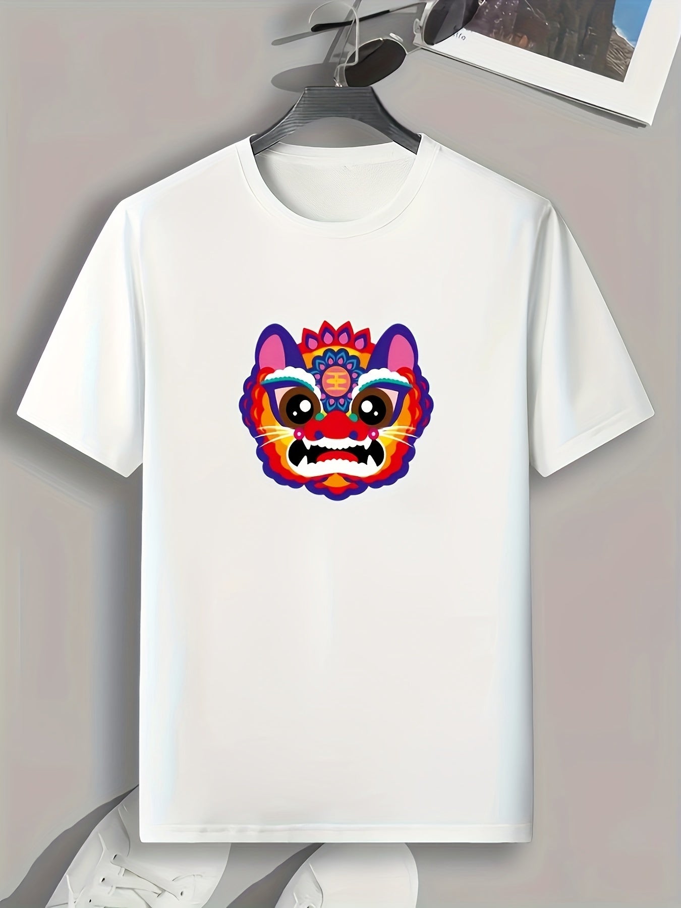 Lion Head Print Men's Graphic T-shirt Summer Tee
