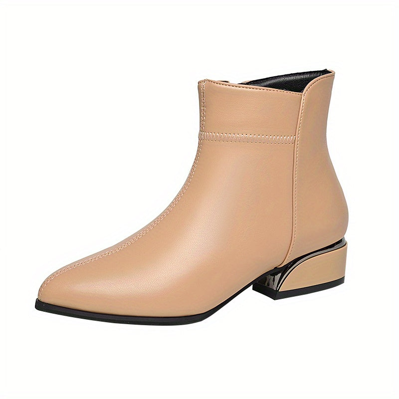 Women's Chunky Heel Short Boots Pointed Toe Side Zip Solid Booties
