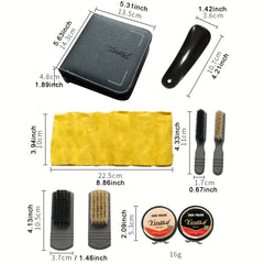 7PC Leather Shoe Polishing Kit with Brush and Wax