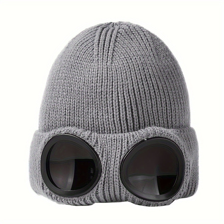 Windproof Knitted Hat With Goggles Winter Warm Hat