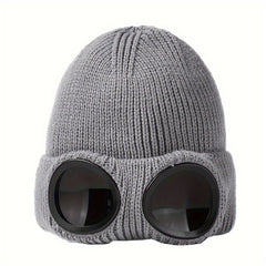 Windproof Knitted Hat With Goggles Winter Warm Hat