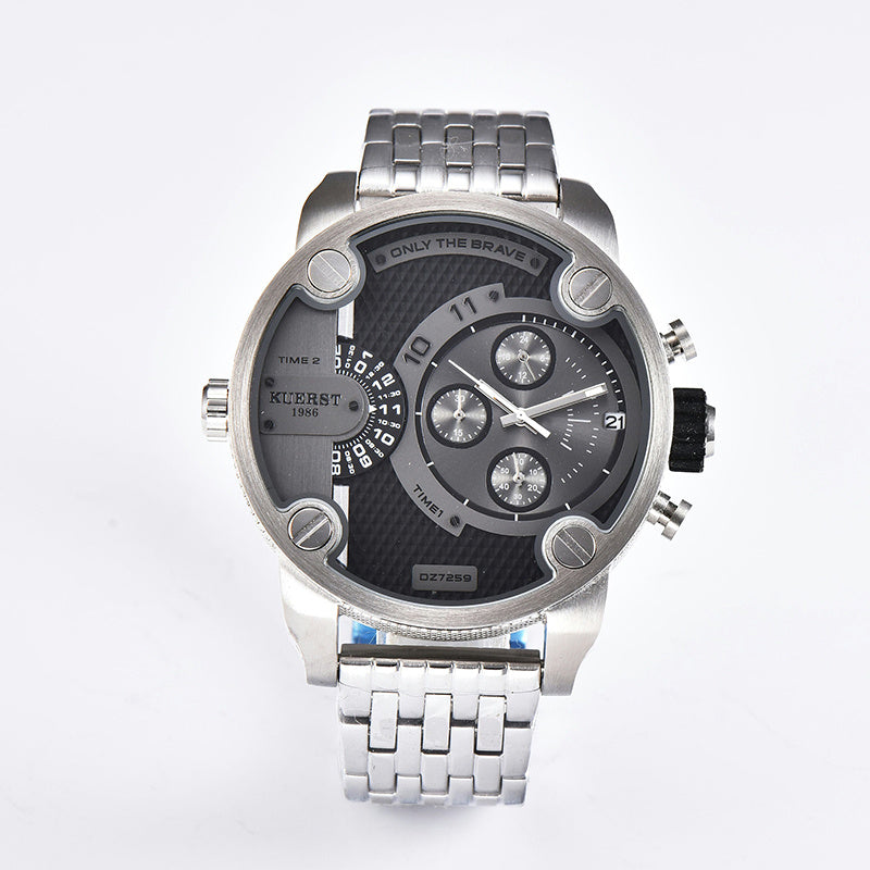 KUERST Dual Time Zone Steel Strap Quartz Sports Watch