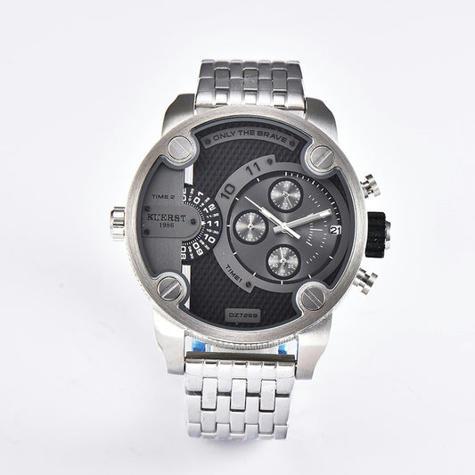 KUERST Dual Time Zone Steel Strap Quartz Sports Watch